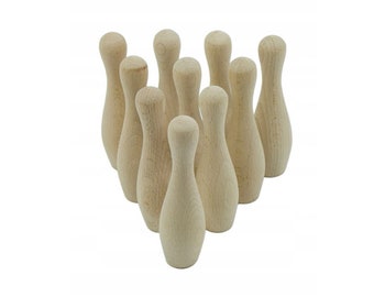 Set of 10 mini wooden skittles