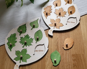 montessori, name puzzle, leaves