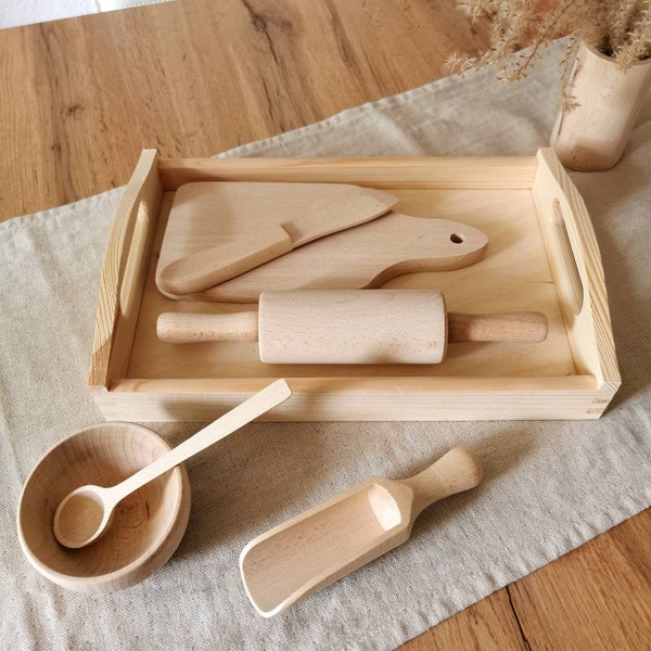 Montessori Set Wooden Toys Kitchen Parts Waldorf Kids Toys Wooden Cake Set