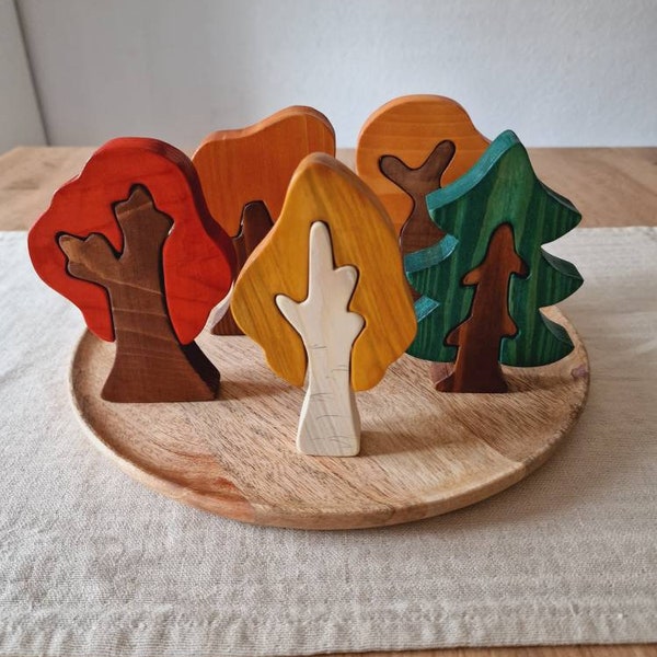 Montessori Puzzle, Steckpuzzle, Bäume, Echtholz, Kinderspiel, Spiel, Waldorf