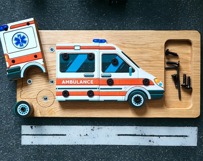 Fire engine, wooden toys, toys from 4 years, Montessori toys made of wood,