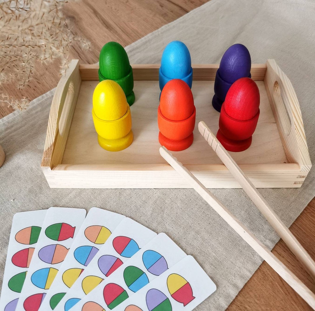 Montessori Holzeier Spielzeug - Farben & Formen Lernen Mit Magnet-Eiern