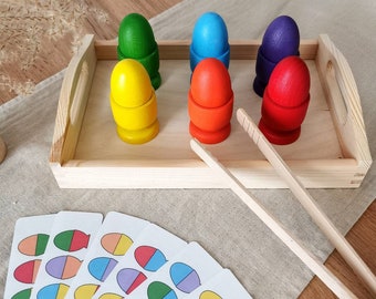 Sorter - wooden eggs, sorting game, sorting colors, real wood wooden toy rainbow Montessori Waldorf fine motor skills, colorful eggs