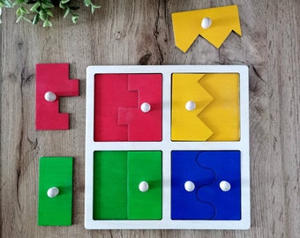 Puzzle squares, sorting game, sorting colors, Montessori, Waldorf, wooden toys