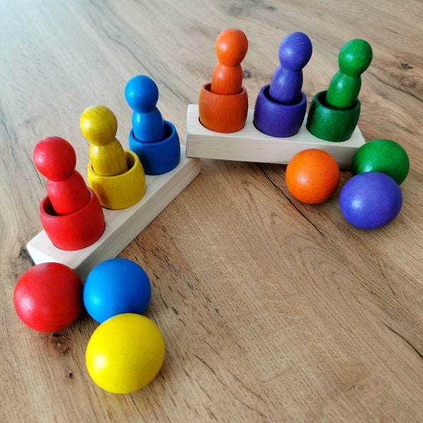 Montessori, wooden figures and balls, wooden toys, toys wood colors sort rainbow