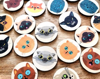 Holzspielzeug, Spielzeug ab 1 Jahr, Sortierspiel, Kinderspiel, Memory Katzen, Montessori, Katze, Waldorf, Druck UV