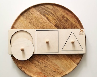 Montessori Sortierbrett Kreis, Quadrat, Dreieck Holzspielzeug Lernspielzeug