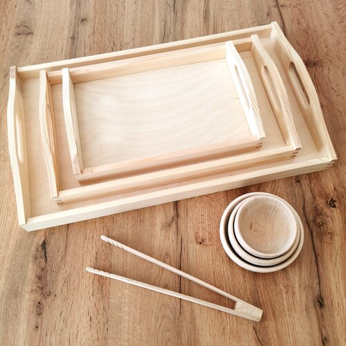 Montessori Wooden Tray Sorting Wood Tray Made of Wood Tray Set Etsy