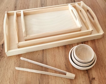Montessori tray, wooden tray, Waldorf
