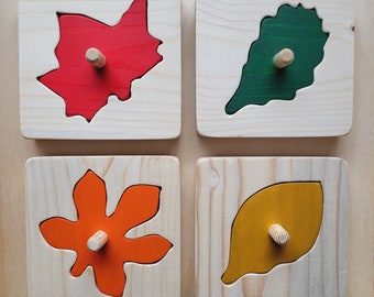 Montessori, sorter, individual figures, leaves, real wood