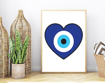 Evil Eye Print, Evil Eye Art, Evil Eye Decor, Evil Eye Wall Hanging, Blue Evil Eye, Greek Evil Eye, Printable Wall Art, Home Decor Printable