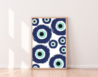 Evil Eye Wall Hanging, Evil Eye Poster, Evil Eye Decor, Evil Eye Art, Blue Evil Eye, Greek Evil Eye, Home Decor Printable