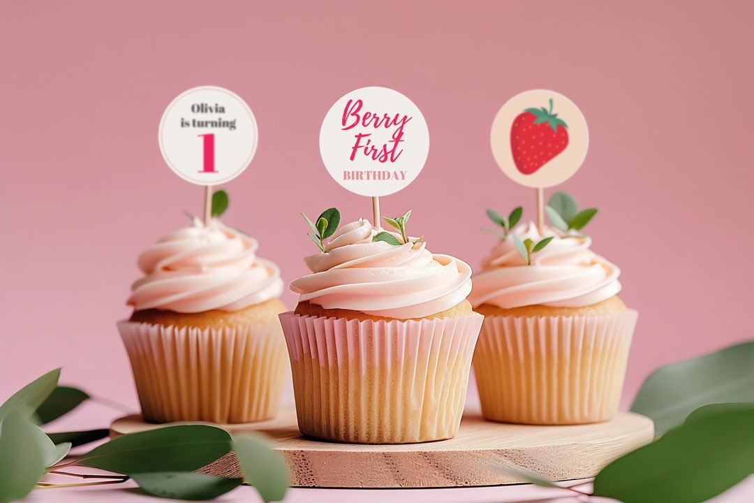Berry First Birthday Cupcake Toppers, Custom Cake Topper, Strawberry ...