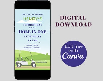 Hole in one first birthday, Golf First birthday, Digital Invitation, 1st birthday boy, Golf birthday Invitation, Hole in one Invite