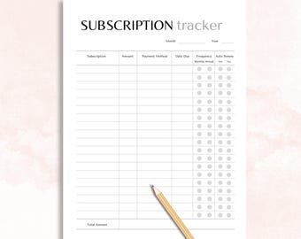 Subscription Tracker Printable, Expense Tracker, Monthly Expense Log, Recurring Bills, Track Spending, Instant Download, A4 and Letter Size
