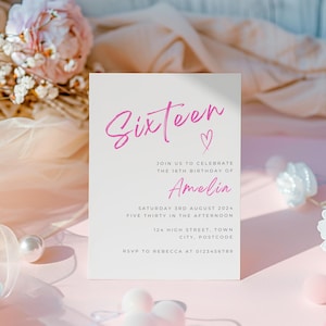 Sweet 16 Invitation Digital, Editable Sweet Birthday Invitation Template, Sweet Sixteen, 16th birthday Invite, Digital Invite For Girl