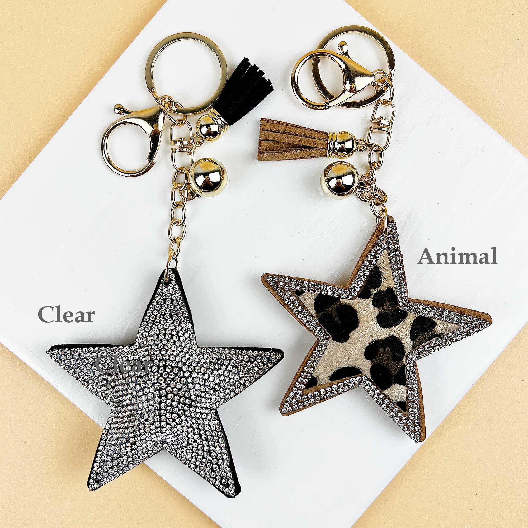 Star Shaped Keychain With Clip Snap Hook Rhinestone Keychain Etsy
