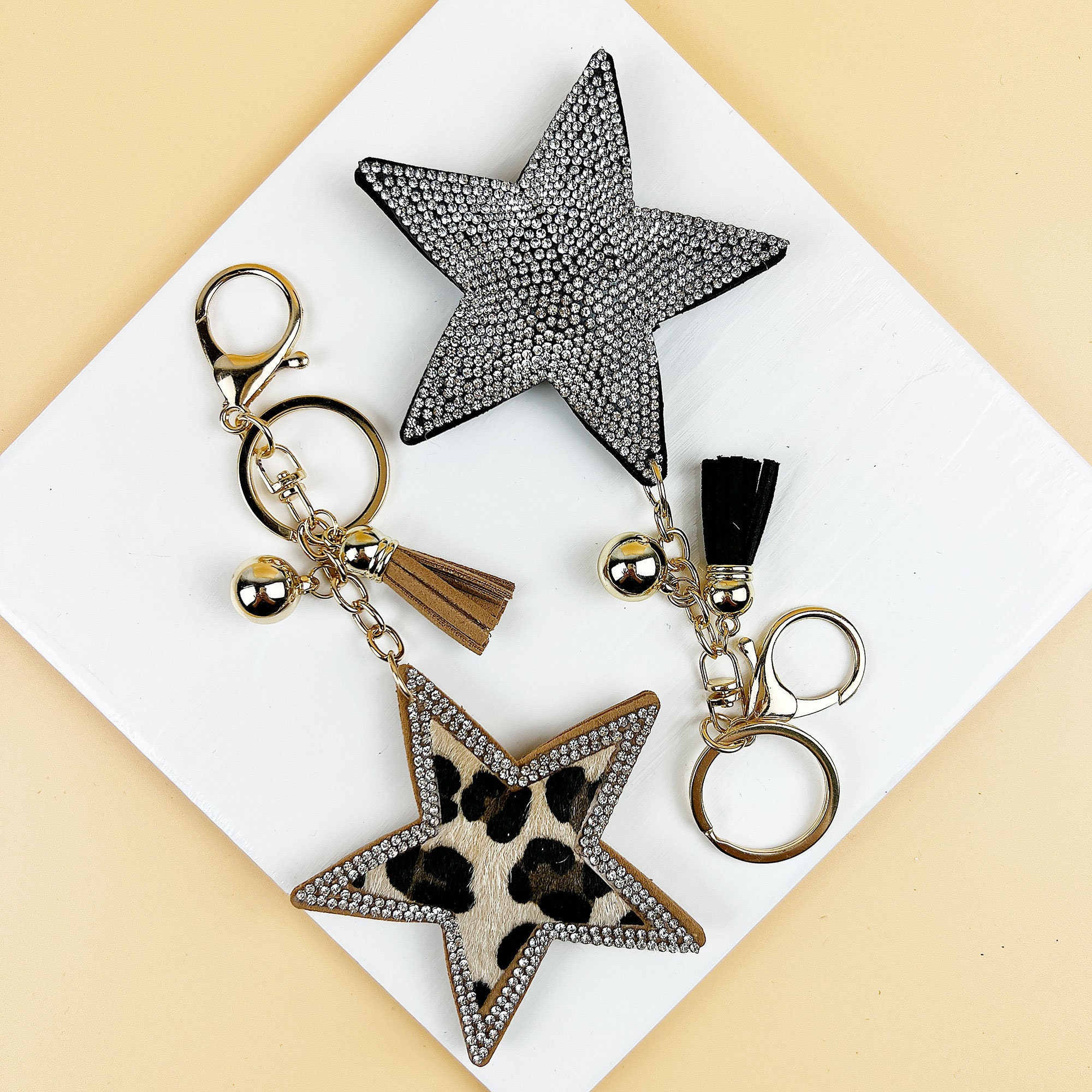 Star Shaped Keychain With Clip Snap Hook Rhinestone Keychain Etsy