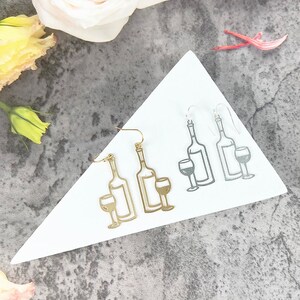 Wine Bottle and Glass Hook Earrings, Wine Bottle Earrings, Metal Earring, Hook Earrings, Stylish, Accessories for Her, Perfect Gift
