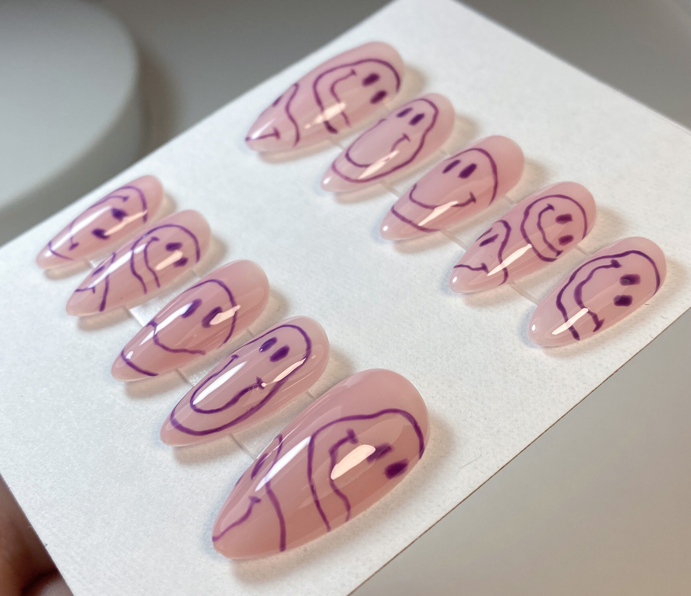 Pink Smiley Face False Nails Purple Smile Press On Nails Etsy