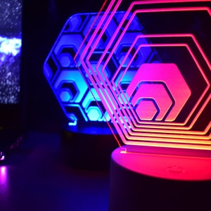 HEX Futuristisk Abstrakt Glödande LED Konst Natt Skrivbordslampa Krypto Bitcoin Dogecoin Investerare Trading Cardano Ethereum Solana Eth Hodl Måne