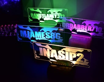 Lámpara LED de gamertag de camuflaje COD personalizada / Letrero luminoso personalizado de Call of Duty / Etiqueta de gamer de Modern Warfare MW, regalo de cumpleaños para novio e hijo