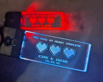 Custom Gamer Couple Gift "You Make My Heart Complete" LED Keychain | Custom Valentines or Anniversary Gift for Gamer Husband BF GF Wife