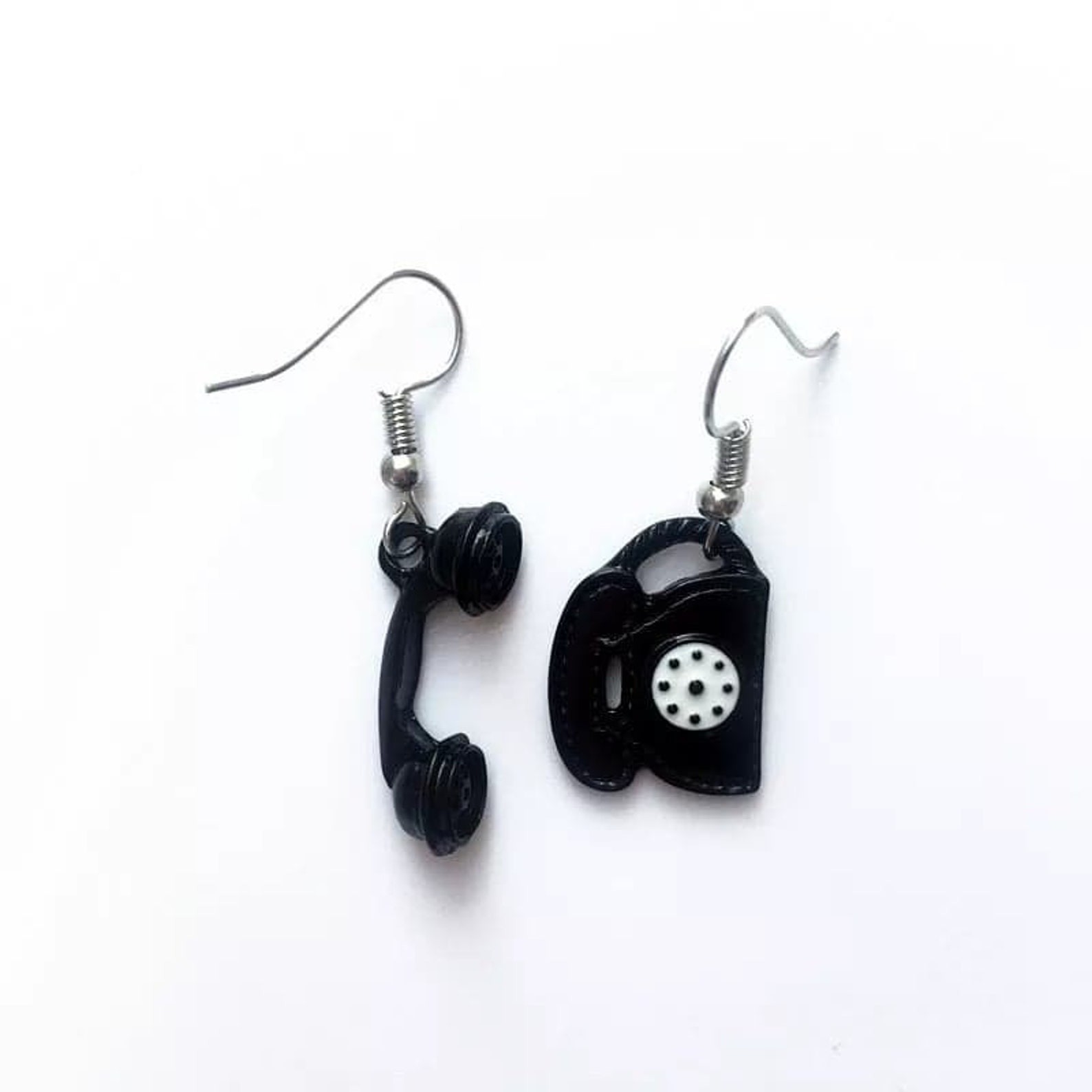 BLACK TELEPHONE EARRINGS phone earrings retro earrings kitsch Etsy