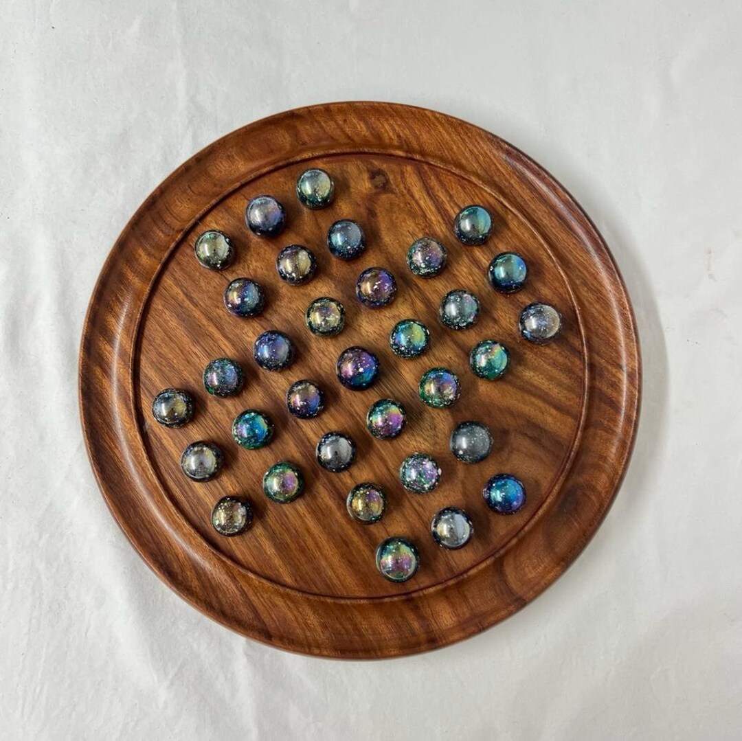 Solitaire Set Large Polished Wooden Solitaire Set With Jupiter Blue/green Speckled ...