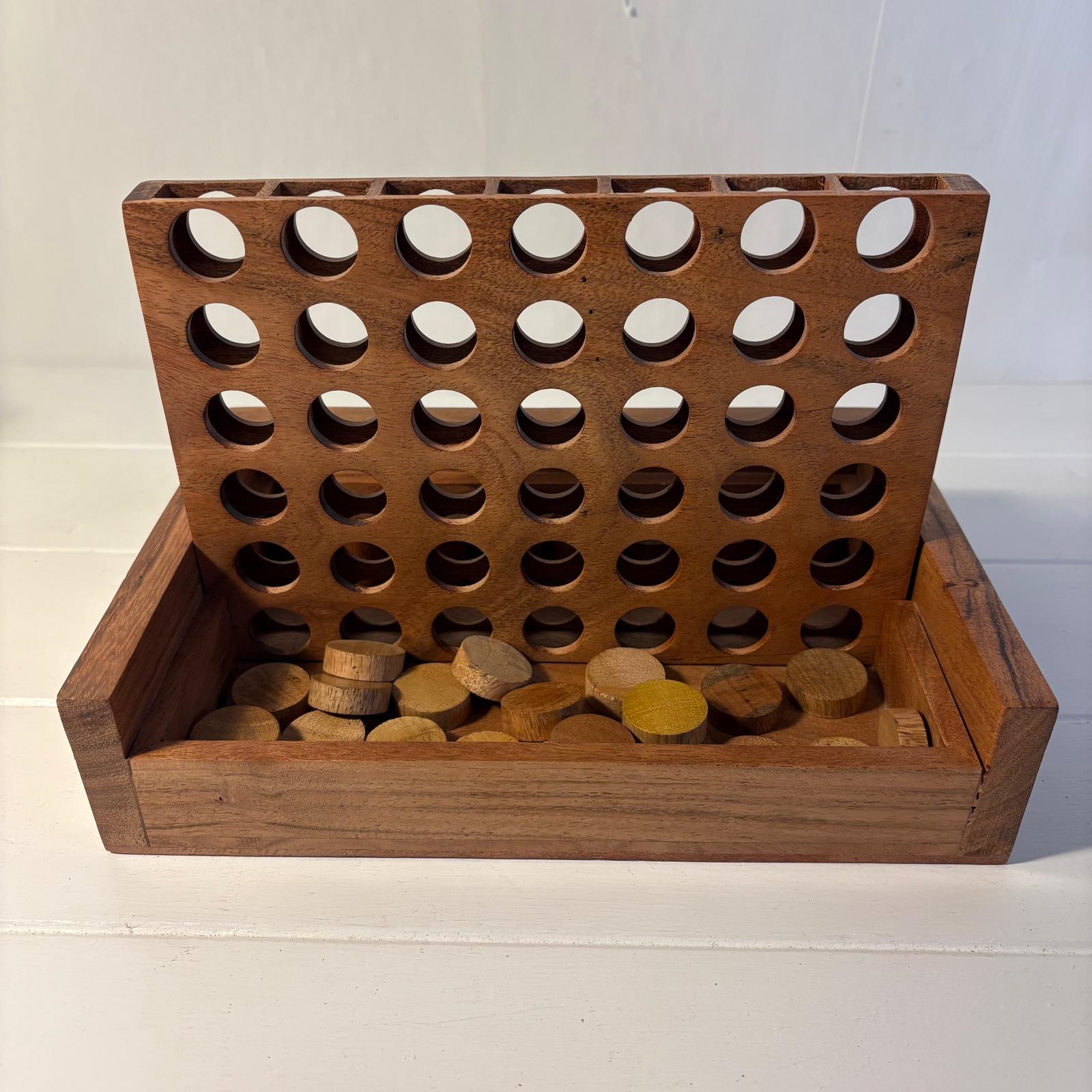 Wooden 4-in-a-Row Game – Classic Connect 4 Strategy Board Game for Kids and Adults – Durable Eco-Friendly Wood, Startegic Game.
