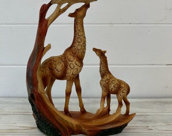 Eye catching free standing graceful giraffe and calf decorative ornament