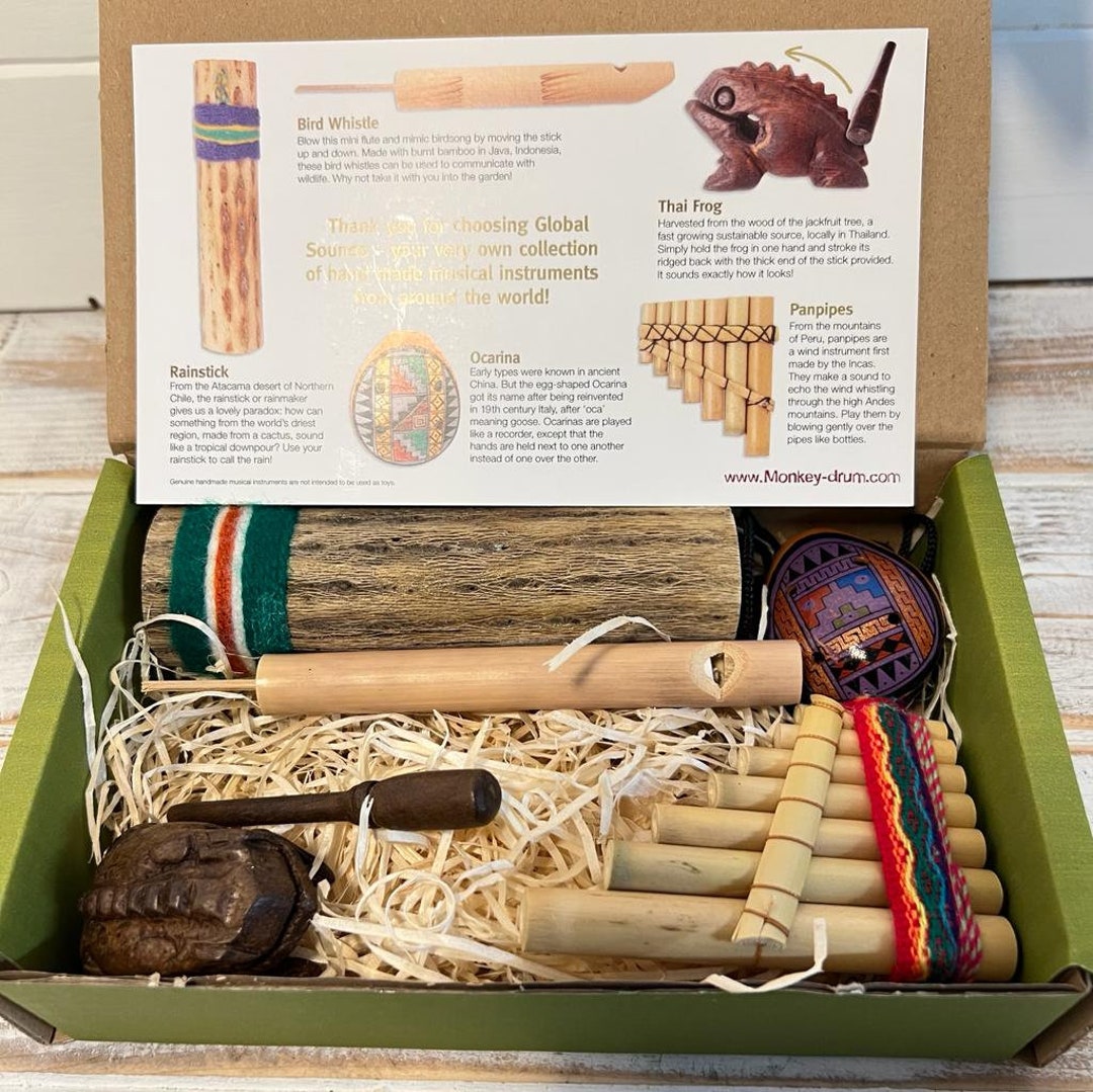 GLOBAL SOUNDS 5 Piece Set MUSICAL Instruments - Frog Panpipes Rain ...