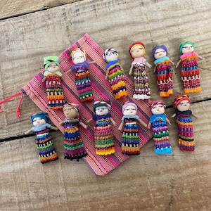 Set of 12 Guatemalan handmade Worry Doll with a colourful crafted storage bag | Worry Dolls For Boys | Anxiety Dolls | Worry Doll
