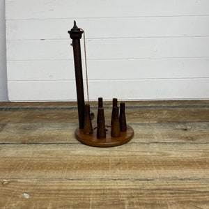 Bar skittles game made from genuine antique Victorian spinning bobbins