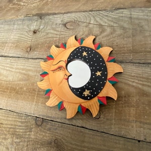 Wooden Sun and Moon wall hanging decorative mirror