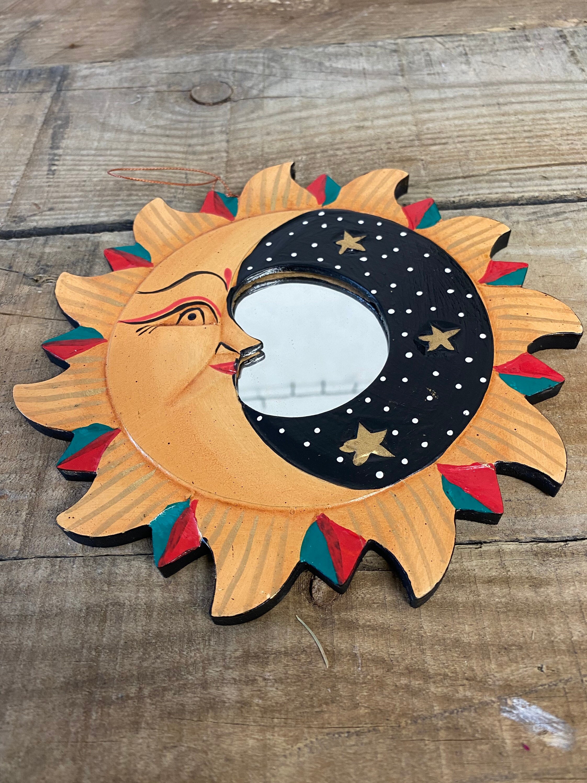 Wooden Sun and Moon Wall Hanging Decorative Mirror Etsy
