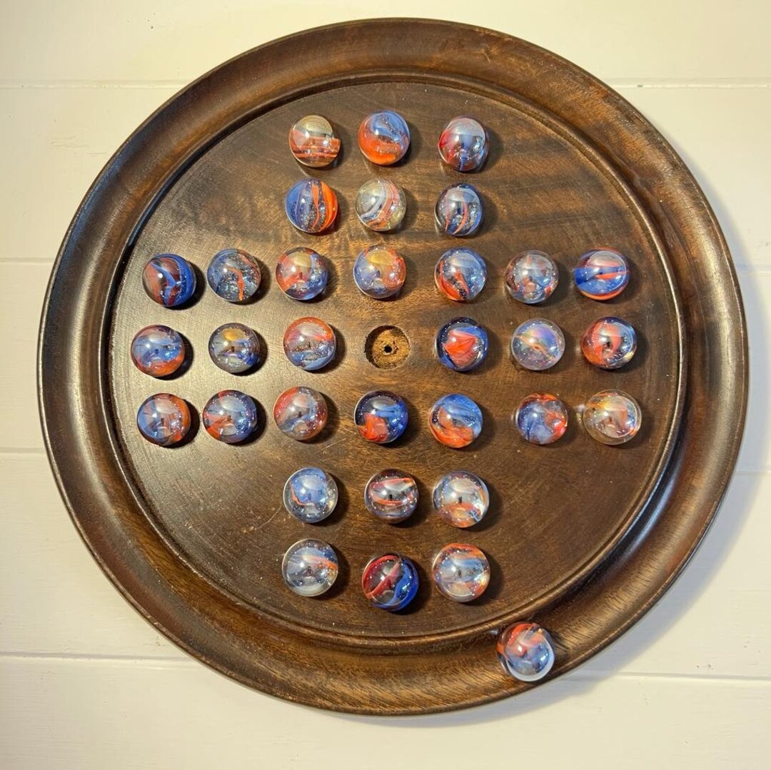 Wooden SOLITAIRE Board GAME With Funfair Glass Marbles Etsy UK