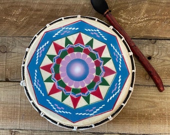 Decorated Shamanic Celebration Hand Drum with Beater- acoustic-Drumming Reduces Tension, Anxiety, and Stress.