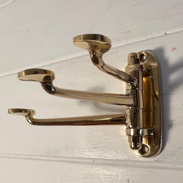 Three-way Folding Coat Hook | Polished brass finish | | Wall mounted for bathroom kitchen bedroom | Captains hook