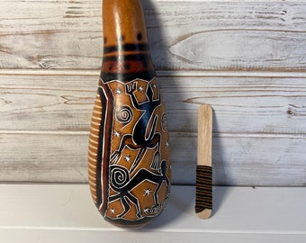 Traditional Peruvian Fairtrade GOURD GUIRO and SHAKER | Carved Shaker | Musical Instrument | Rainmaker |Musical Instrument | Percussion