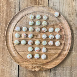 JUEGO DE MESA SOLITARIO de madera de mango de 30 cm de diámetro con canicas de vidrio panamericanas / / juego de solitario clásico de madera / juego de mesa de estrategia