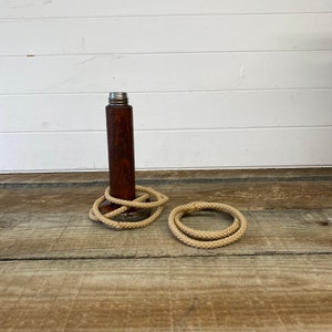 Hoopla quoits game made from genuine antique Victorian spinning bobbins
