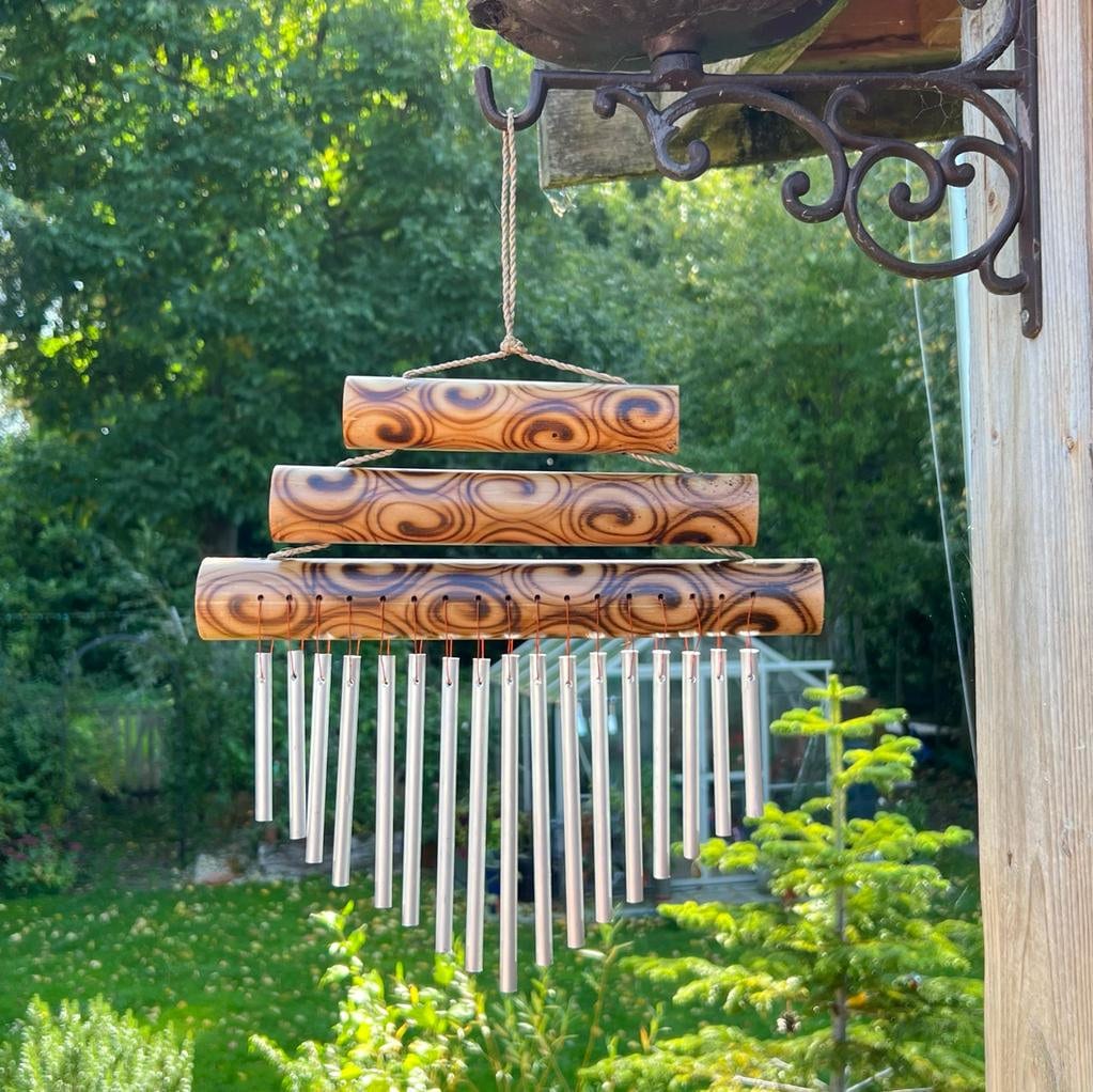 Carillons éoliens en bois de 30 po Grand carillon éolien en bambou  d'extérieur, 10 tubes sonores en bambou 60 cm Carillons éoliens pour  décoration extérieure/intérieure, artisanat fait main 