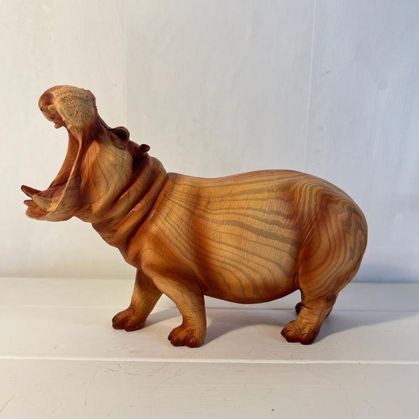 Hippopotame redoutable en résine effet bois | Ornements pour la maison | Accessoires pour la maison | Amant d'hippopotame | Cadeau Anniversaire Cadeaux D'amitié