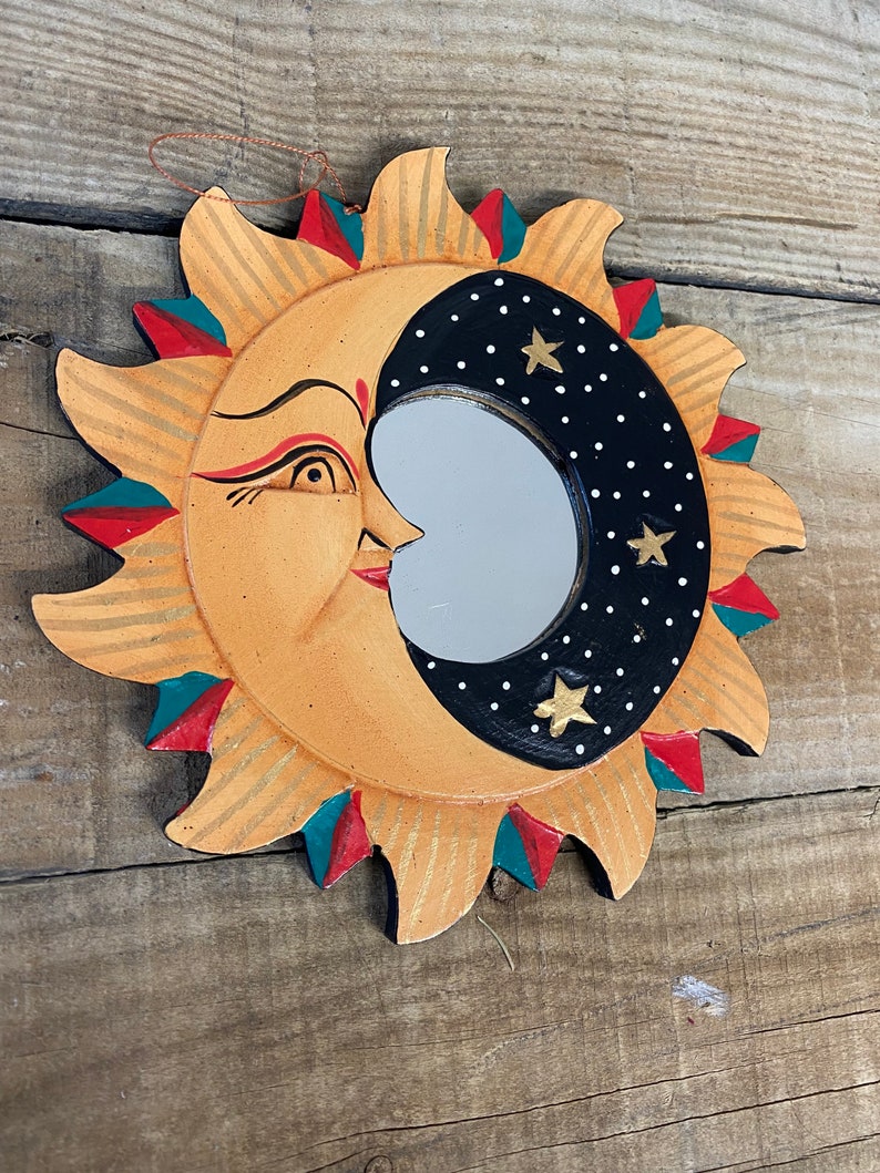 Wooden Sun and Moon Wall Hanging Decorative Mirror Etsy