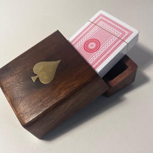 Handcrafted brown wooden playing card box with brass Ace of Spades design | Playing Card Box | Decorative Inlaid Card  Box | Poker | Bridge