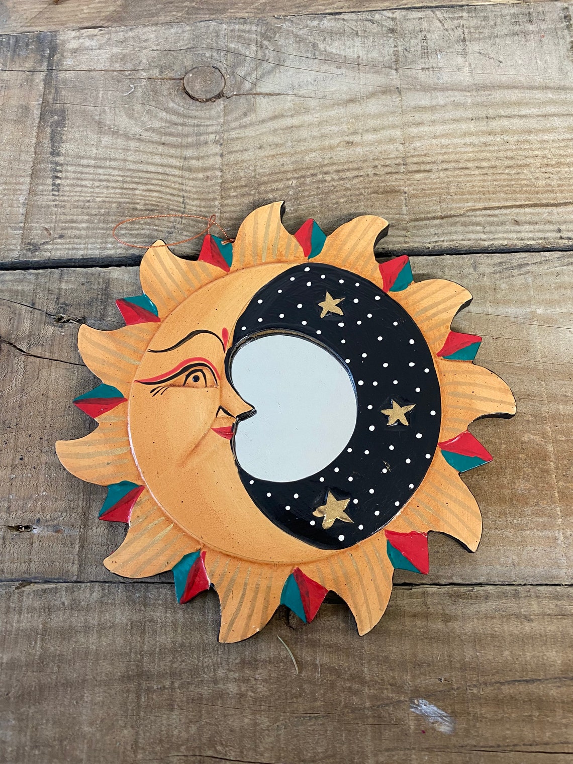 Wooden Sun and Moon Wall Hanging Decorative Mirror Etsy