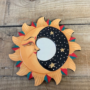 Wooden Sun and Moon Wall Hanging Decorative Mirror - Etsy