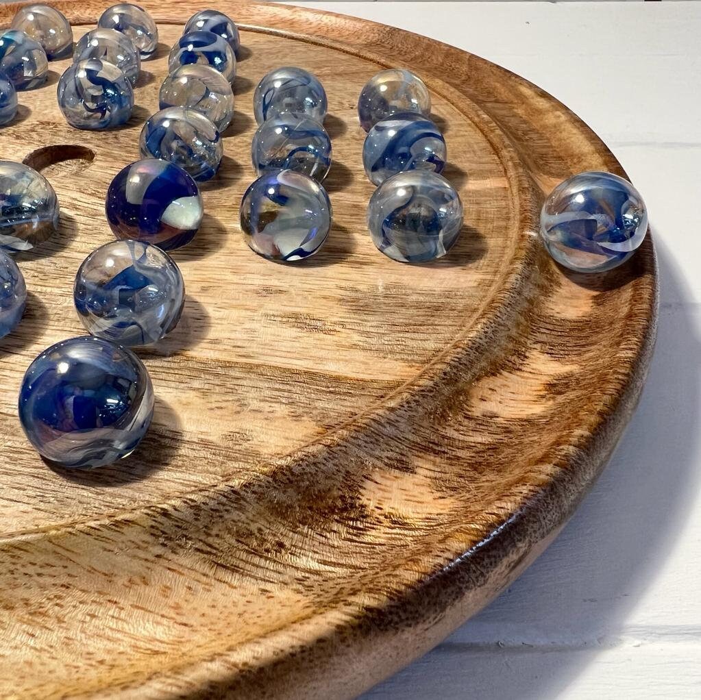 Wooden SOLITAIRE Board GAME With Vapour Glass Marbles - Etsy