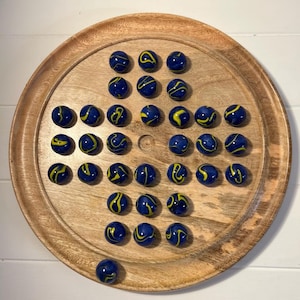 Wooden SOLITAIRE Board GAME with Van Gogh Glass Marbles | classic wooden solitaire| strategy board game | family board game | games for one